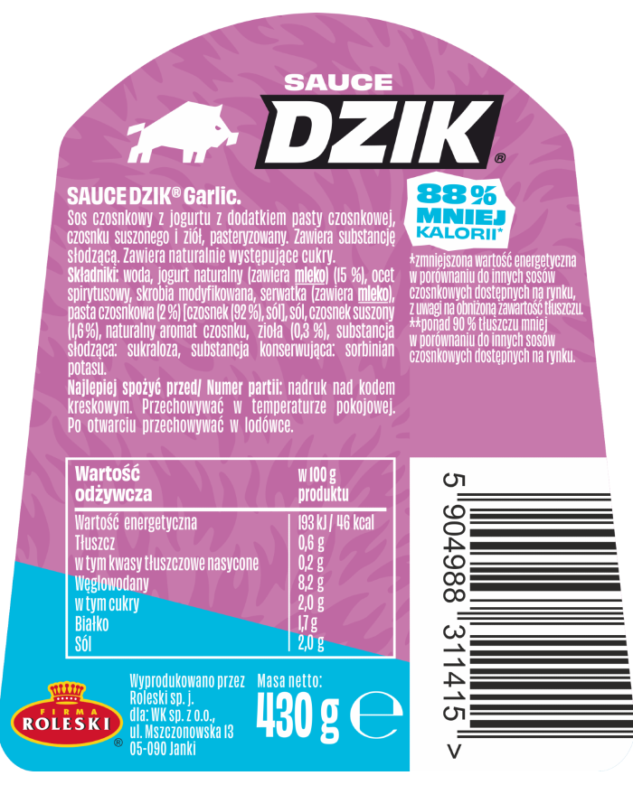DZIK® GARLIC SAUCE 430g – zdjęcie 2